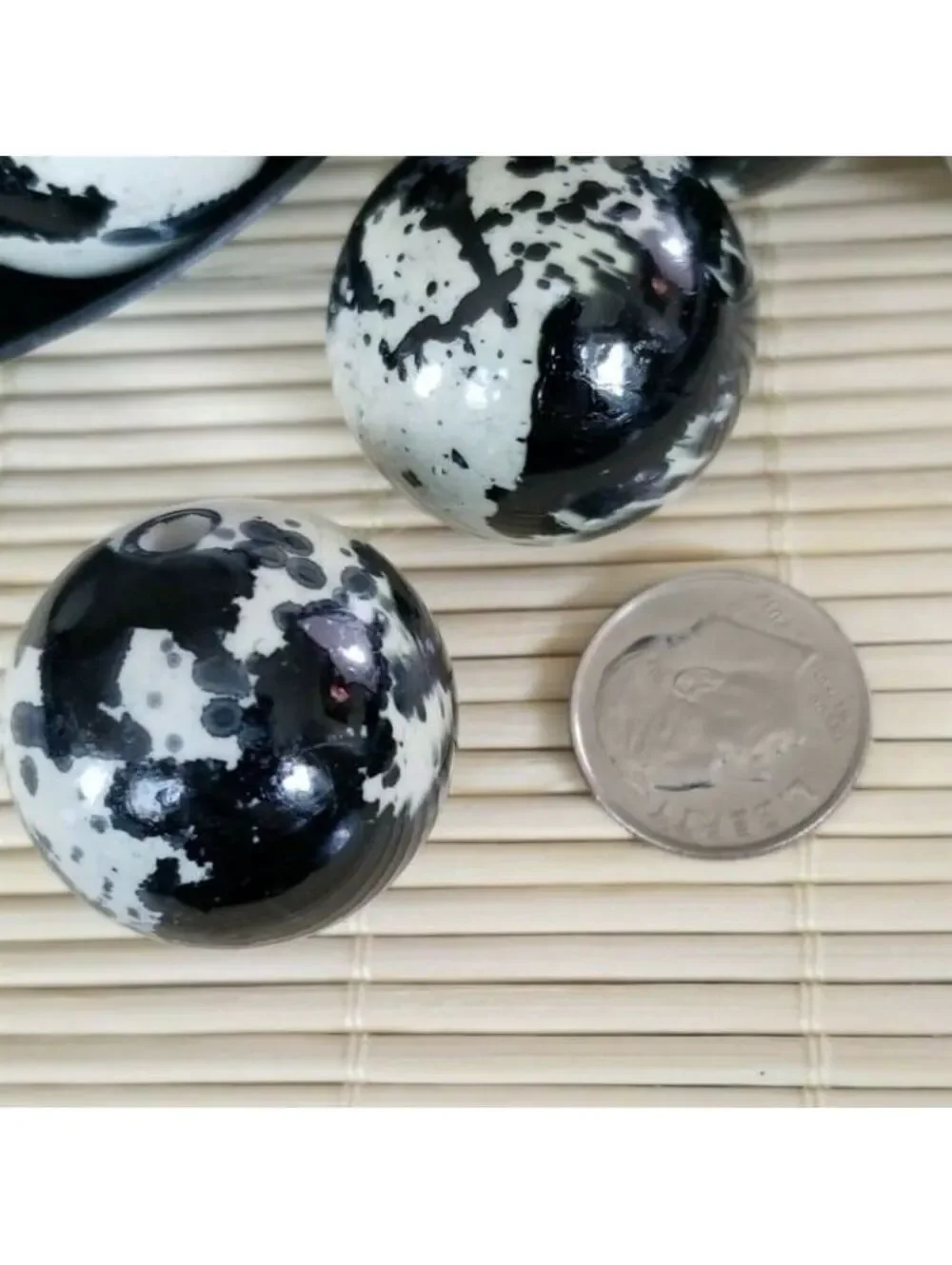 Abstract Cow Animal Print Black Grey 26mm Round Retro Acrylic Art Beads 4 pcs